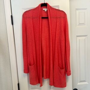 White + Warren 100% Cashmere Women's Coral Open Front Cardigan Sweater, Large